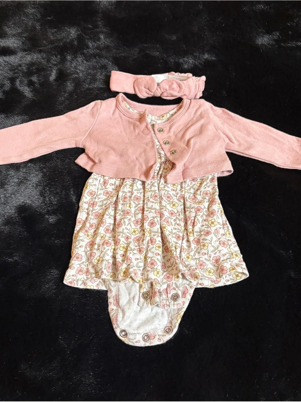 Carter's Pink Floral Dress, Cardigan & Headband Set